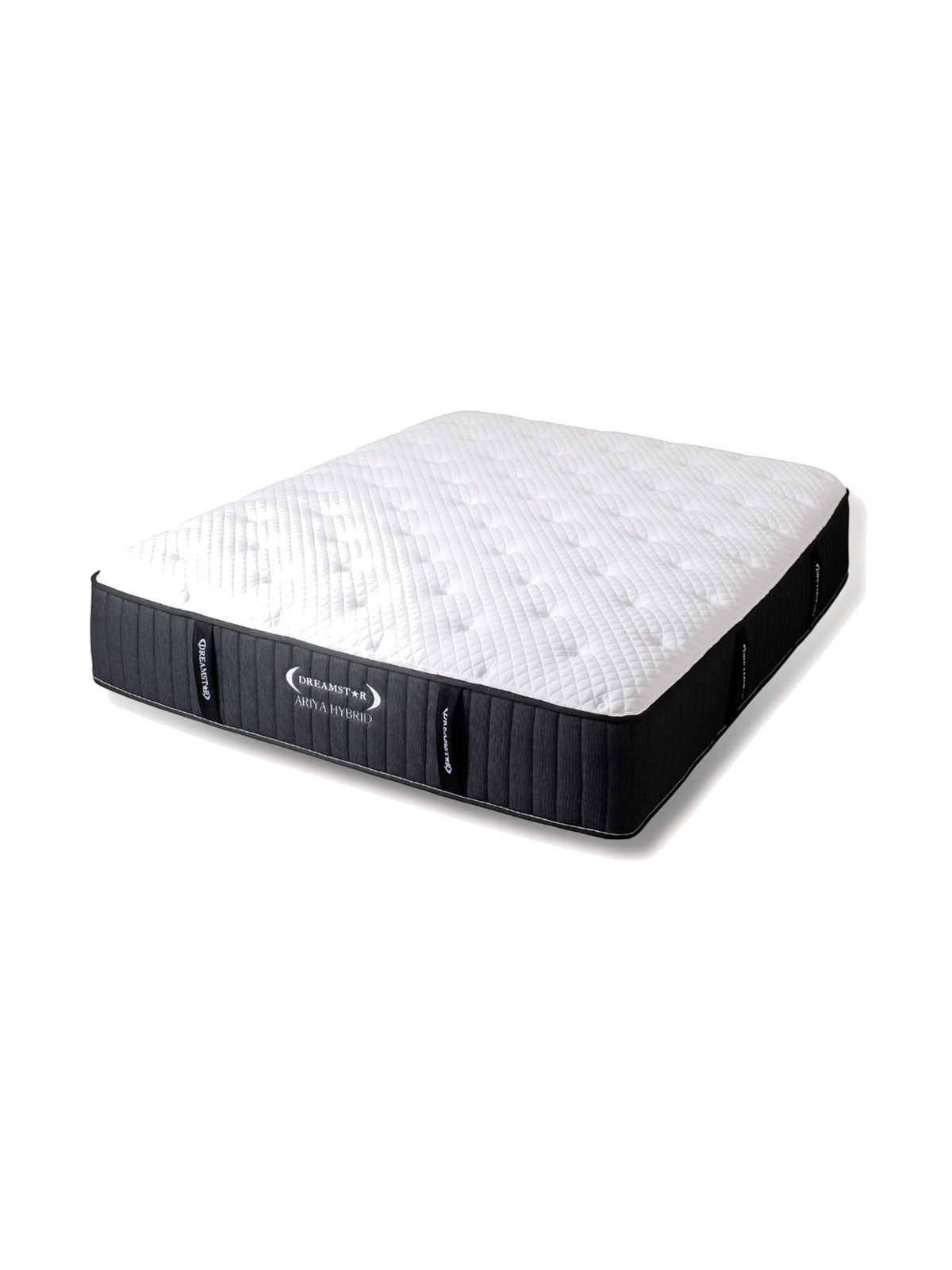 Matelas hybride TOCO Meubles Ariya avec surface matelassée blanche et côtés gris foncé, technologie ressorts ensachés