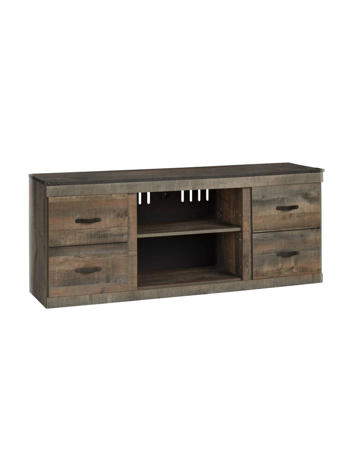 Meuble télé TOCO Meubles Bastien 60 pouces en bois rustique avec quatre tiroirs et étagère centrale ouverte