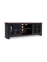 Meuble télé Belmont 76 pouces TOCO Meubles en bois noir et brun avec portes vitrées et espace pour foyer électrique