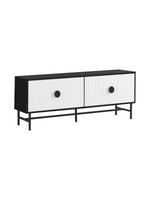 Meuble télé Clara TOCO Meubles noir et blanc avec façades striées et pieds en métal noir