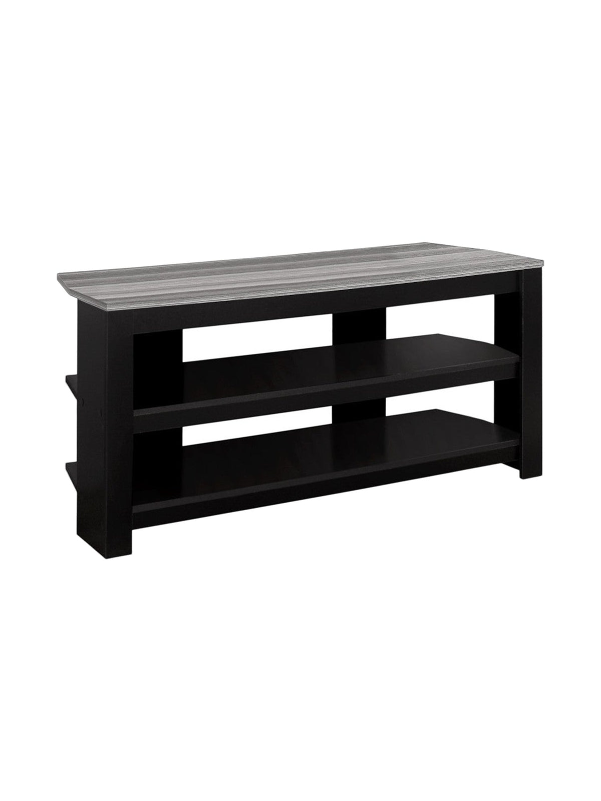 Meuble télé Havi 42 pouces TOCO Meubles avec plateau gris effet bois et structure noire à deux étagères ouvertes