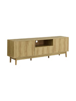 Meuble télé Olivia TOCO Meubles en bois clair avec façades rainurées, étagère centrale et pieds scandinaves