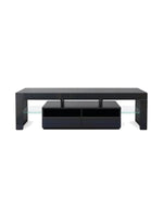 Meuble télé Ovaro 63 pouces noir de TOCO Meubles avec éclairage LED intégré et tablettes en verre