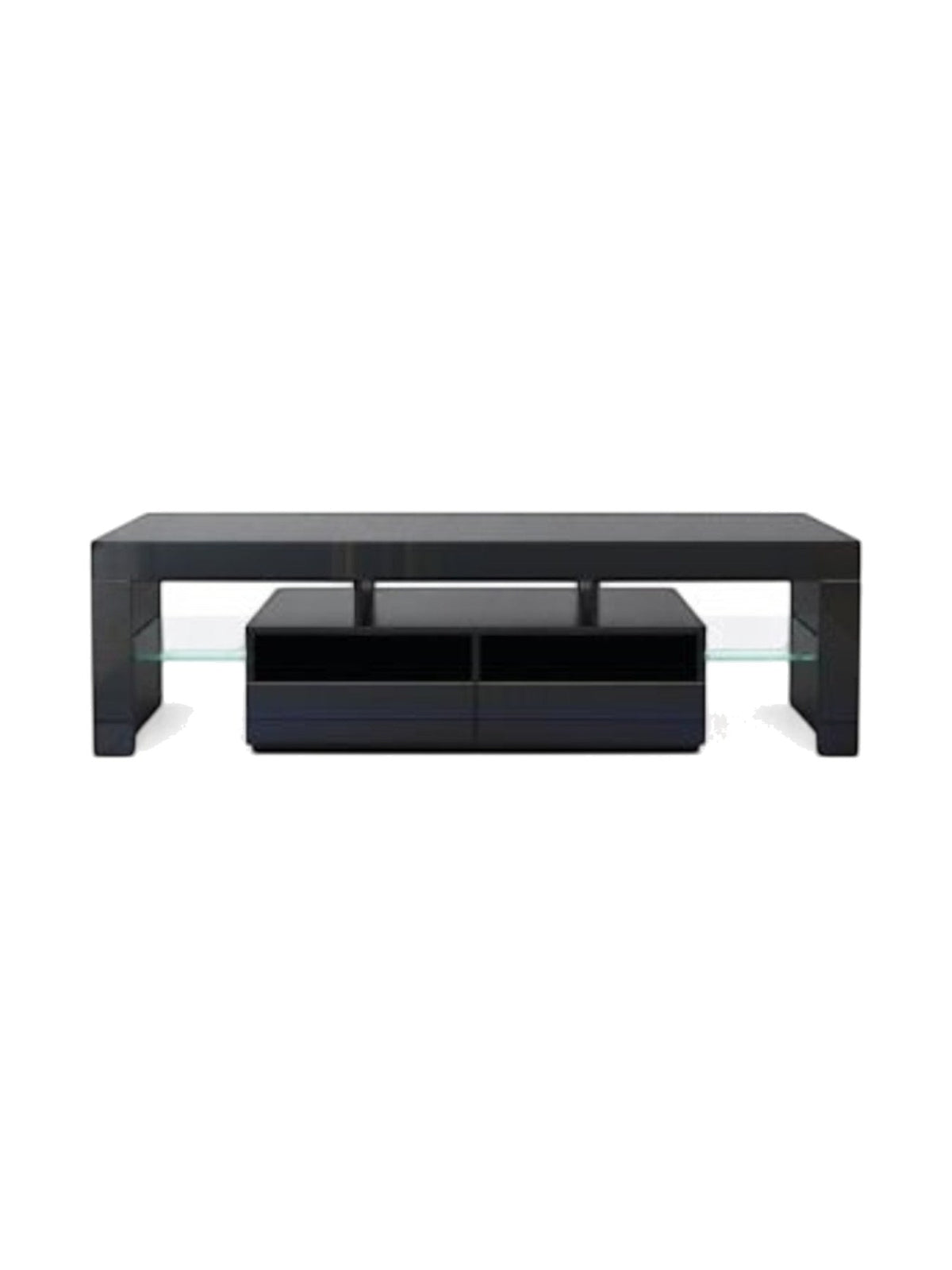 Meuble télé Ovaro 63 pouces noir de TOCO Meubles avec éclairage LED intégré et tablettes en verre