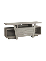 Meuble télé Quaro 60 pouces de TOCO Meubles en bois gris avec deux tiroirs et étagères de rangement ouvertes