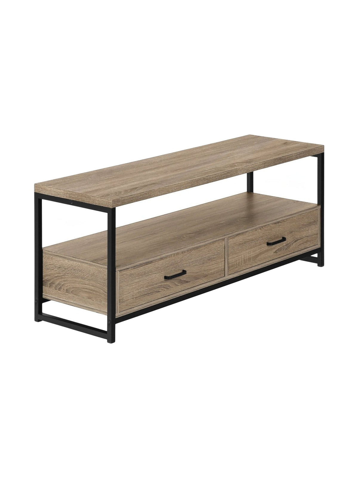 Meuble télé Yori 48 pouces TOCO Meubles en bois rustique avec structure en métal noir et deux tiroirs de rangement