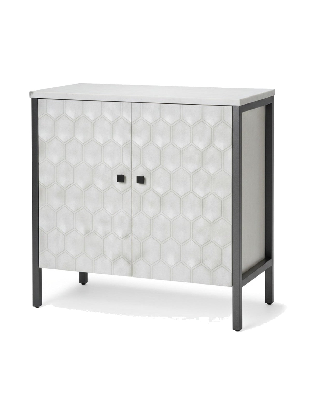 Meuble d'appoint TOCO Meubles Savannah à 2 portes avec motif hexagonal texturé et structure en métal noir