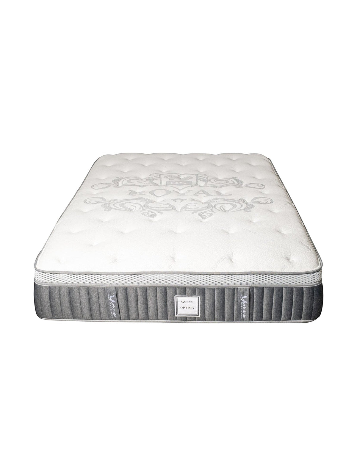 Matelas TOCO Meubles Optima très grand avec surface matelassée blanche et bordures grises respirantes