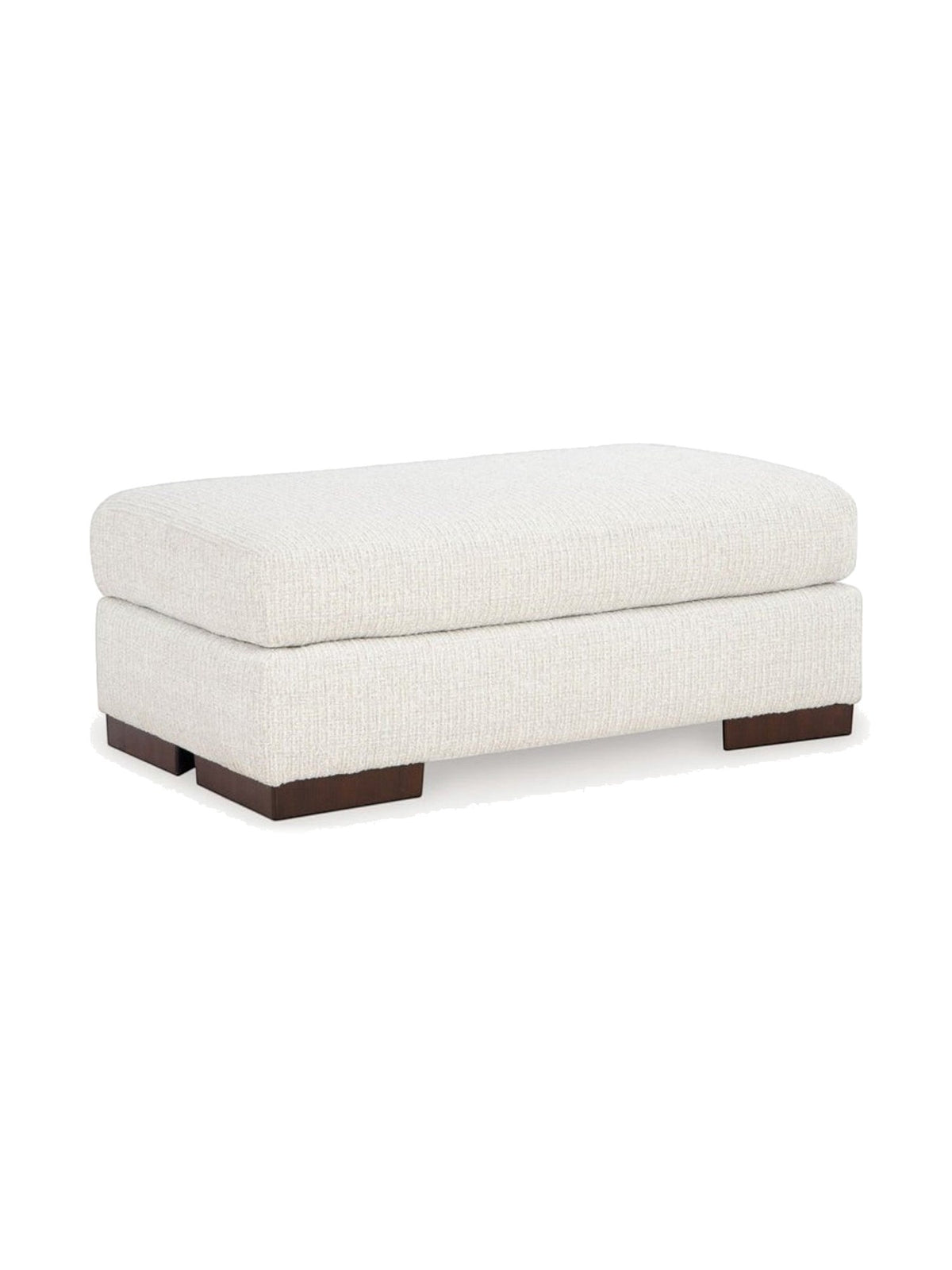 Ottoman Figaro TOCO Meubles rectangulaire en tissu texturé blanc cassé avec pieds en bois foncé