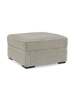 Ottoman Kael TOCO Meubles carré en tissu beige texturé avec rangement et pieds noirs
