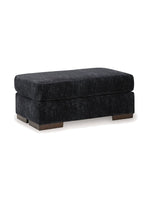 Ottoman Mistral de TOCO Meubles rectangulaire en tissu texturé gris foncé avec pieds en bois massif