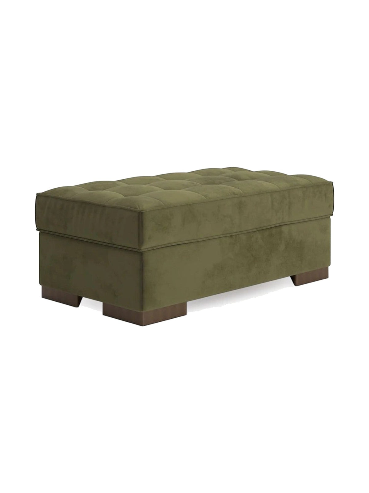 Ottoman Nino TOCO Meubles rectangulaire en velours olive avec finition capitonnée et pieds en bois massif