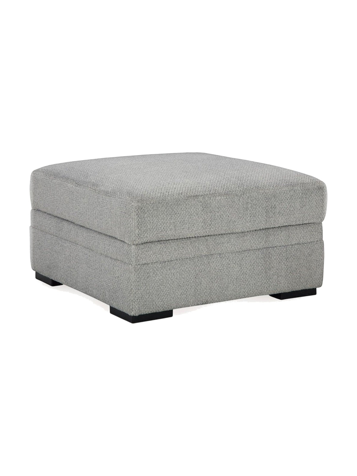 Ottoman Ugo TOCO Meubles carré en tissu texturé gris ciment avec pieds noirs, design moderne et élégant