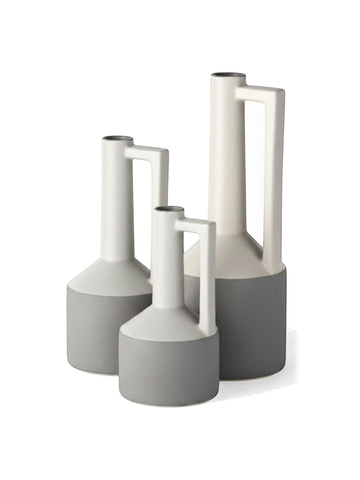 Ensemble de trois vases TOCO Meubles en céramique bicolore gris et beige avec anse latérale et design moderne