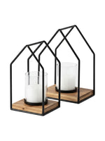 Porte-bougies de table Leopold TOCO Meubles en métal noir et bois avec photophores en verre pour bougies