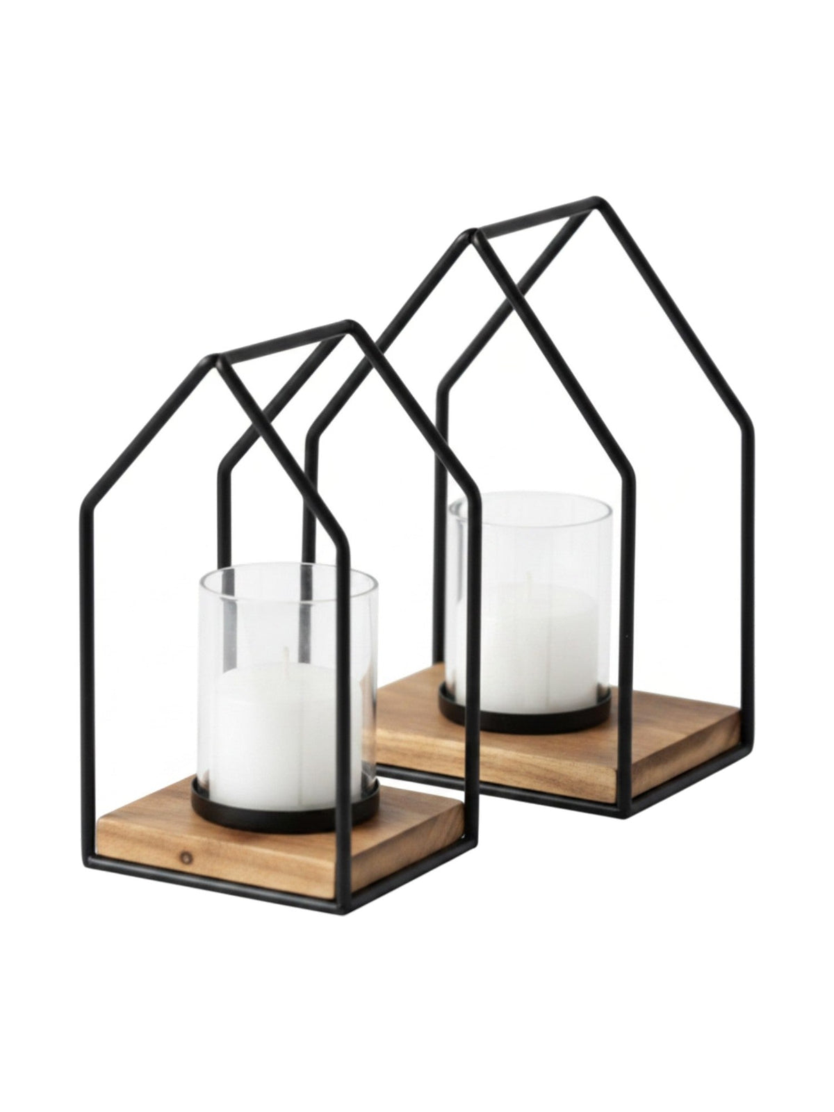 Porte-bougies de table Leopold TOCO Meubles en métal noir et bois avec photophores en verre pour bougies
