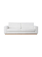 Canapé Eira TOCO Meubles blanc en chenille avec base en bois naturel, design moderne et confortable