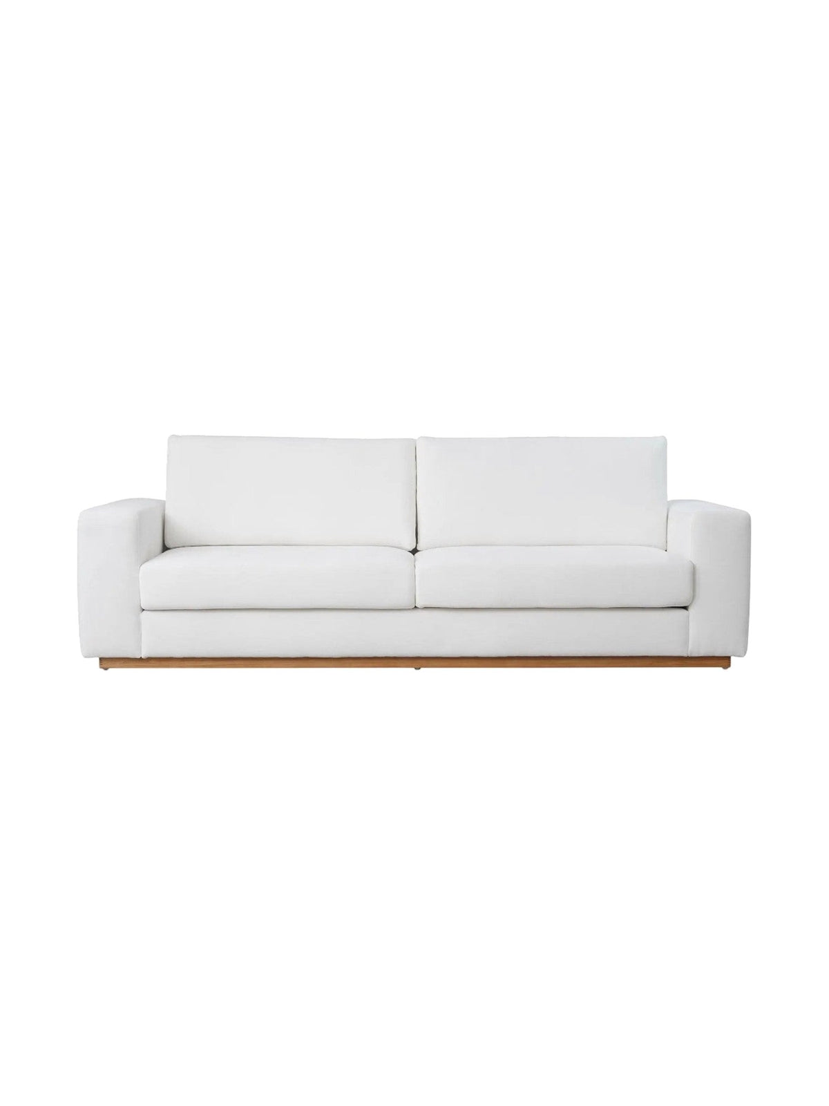 Canapé Eira TOCO Meubles blanc en chenille avec base en bois naturel, design moderne et confortable
