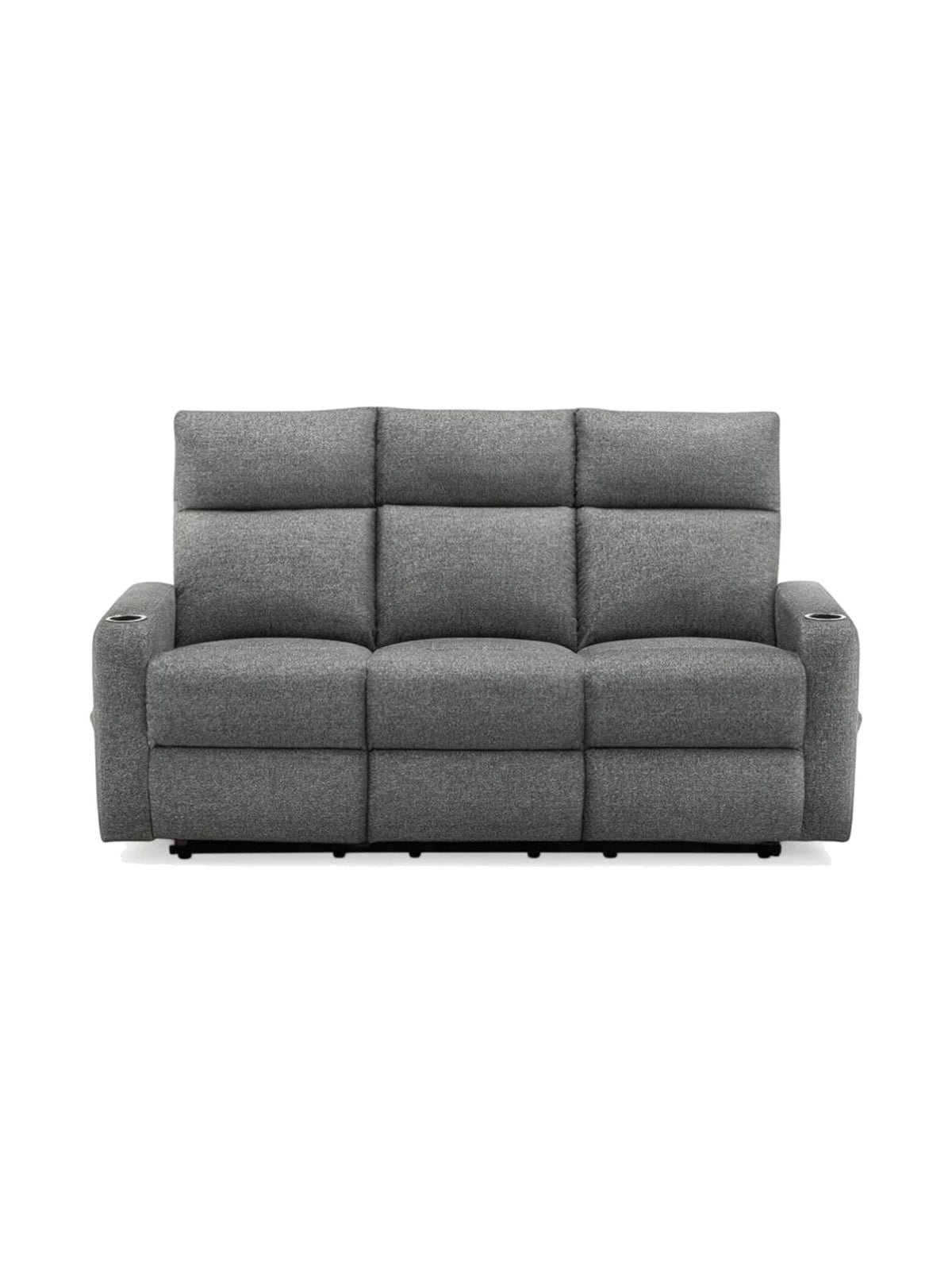 Canapé inclinable trois places TOCO Meubles Maxima en tissu gris avec porte-gobelets intégrés