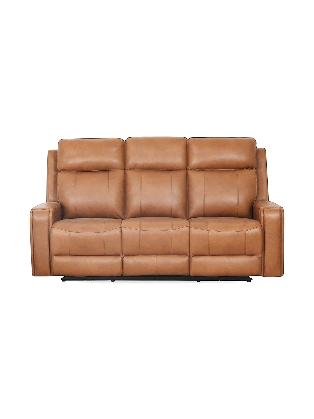 TOCO Meubles Canapé inclinable Miles en cuir marron clair, 3 places, avec appuie-tête réglable pour un confort optimal.