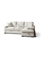 Sofa-lit sectionnel beige TOCO Meubles avec méridienne de rangement, lit gigogne et coussins décoratifs