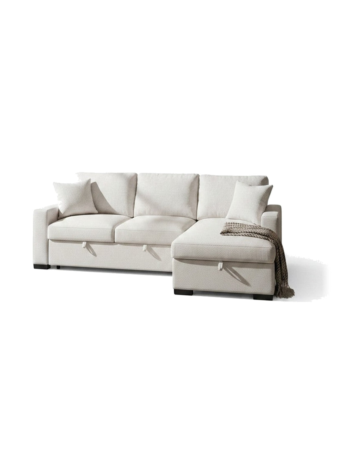Sofa-lit sectionnel beige TOCO Meubles avec méridienne de rangement, lit gigogne et coussins décoratifs