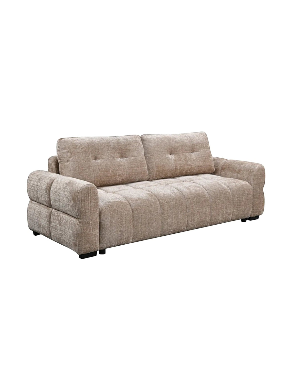 Canapé-lit Cara de TOCO Meubles en tissu beige texturé avec dossier capitonné et accoudoirs rembourrés