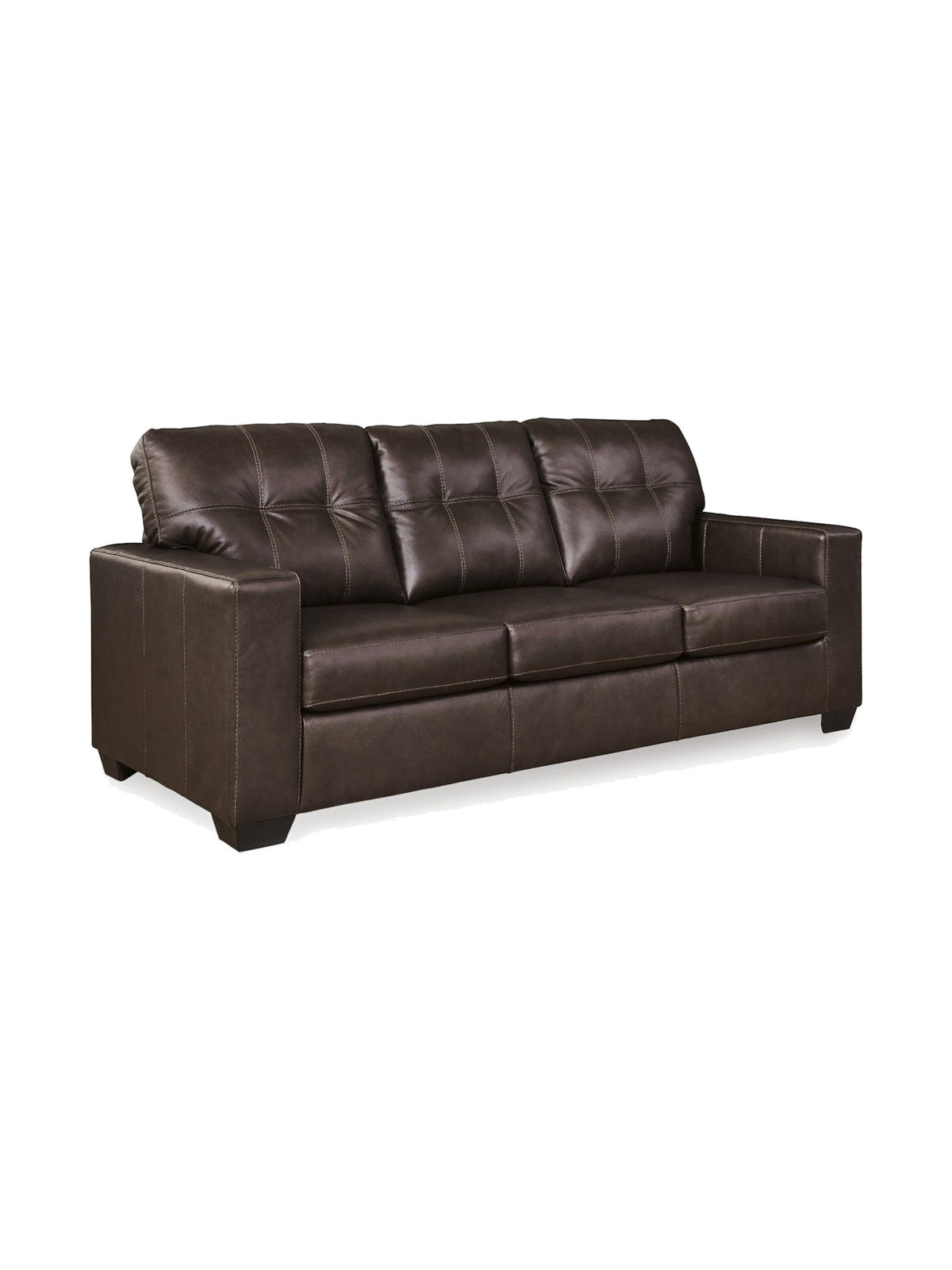 TOCO Meubles Sofa-lit Sacha marron foncé en cuir capitonné avec coutures contrastantes, 3 places, design moderne.