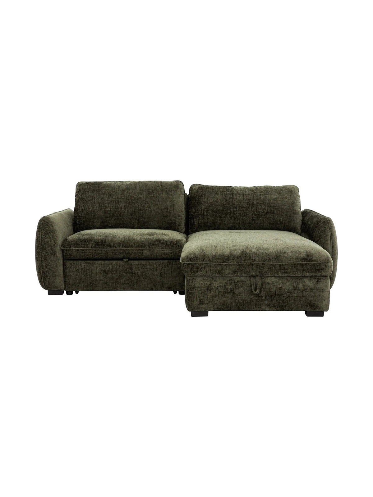 Canapé-lit sectionnel TOCO Meubles Morgan en tissu texturé vert olive avec méridienne et rangement intégré