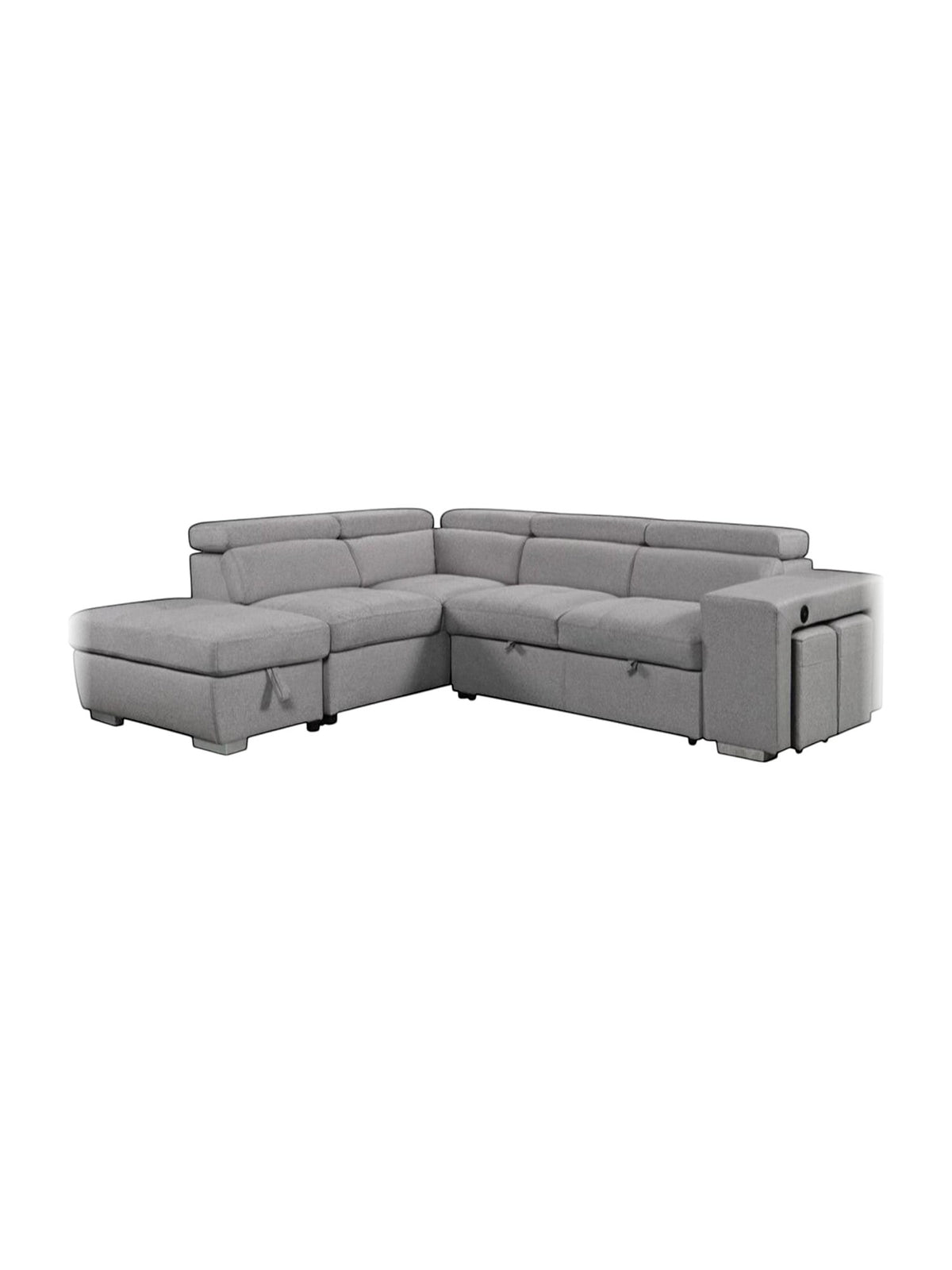 TOCO Meubles Canapé-lit d'angle gris en tissu avec repose-pieds et rangement intégré, idéal pour salon moderne.