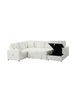Sofa-lit sectionnel Célio blanc en velours côtelé avec rangement intégré, proposé par TOCO Meubles.