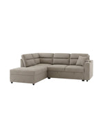 Sofa-lit sectionnel Émilio de TOCO Meubles en tissu beige avec méridienne, rangement intégré et lit gigogne