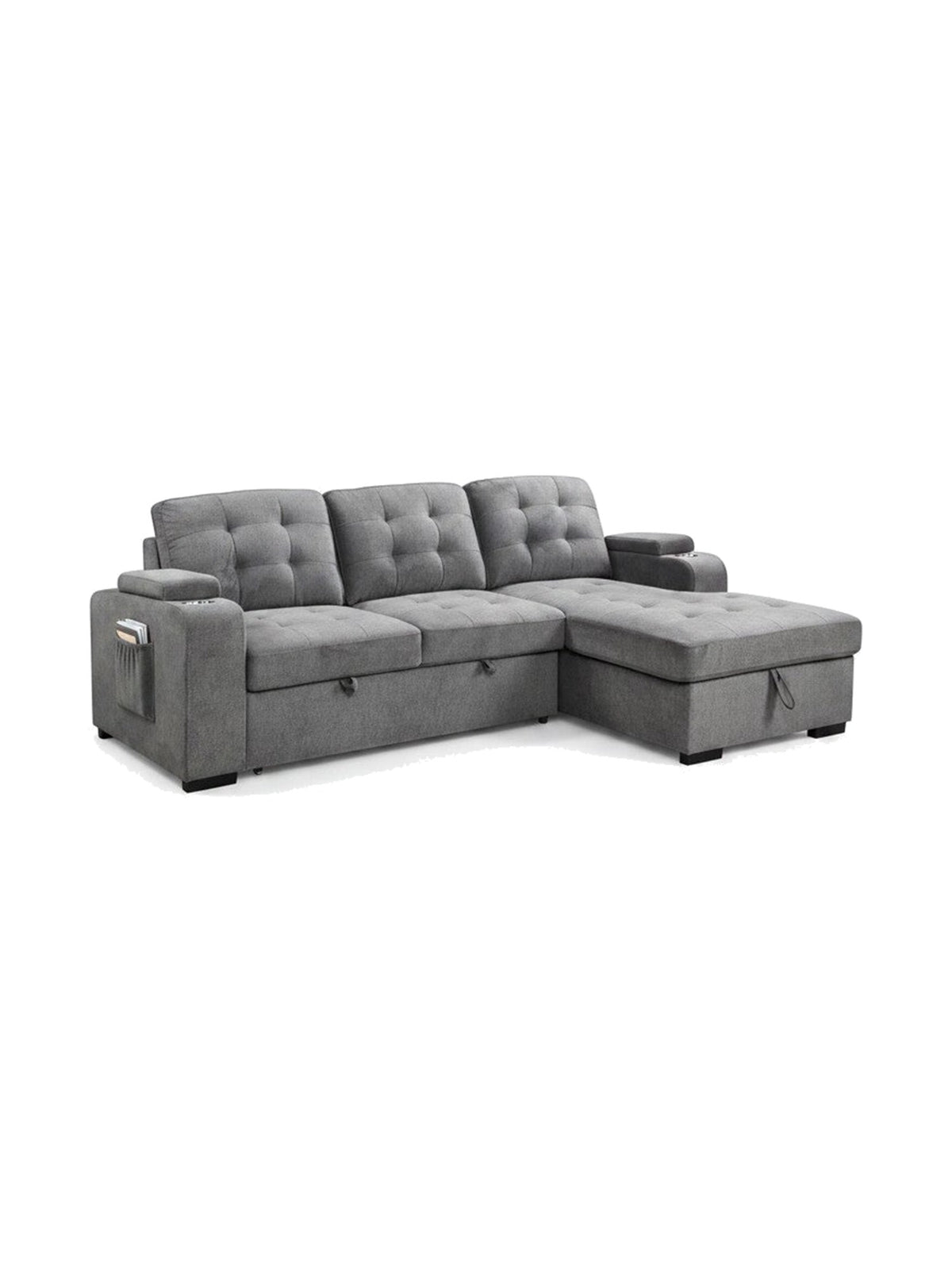 Sofa-lit sectionnel gris TOCO Meubles avec méridienne, dossier capitonné et rangement intégré