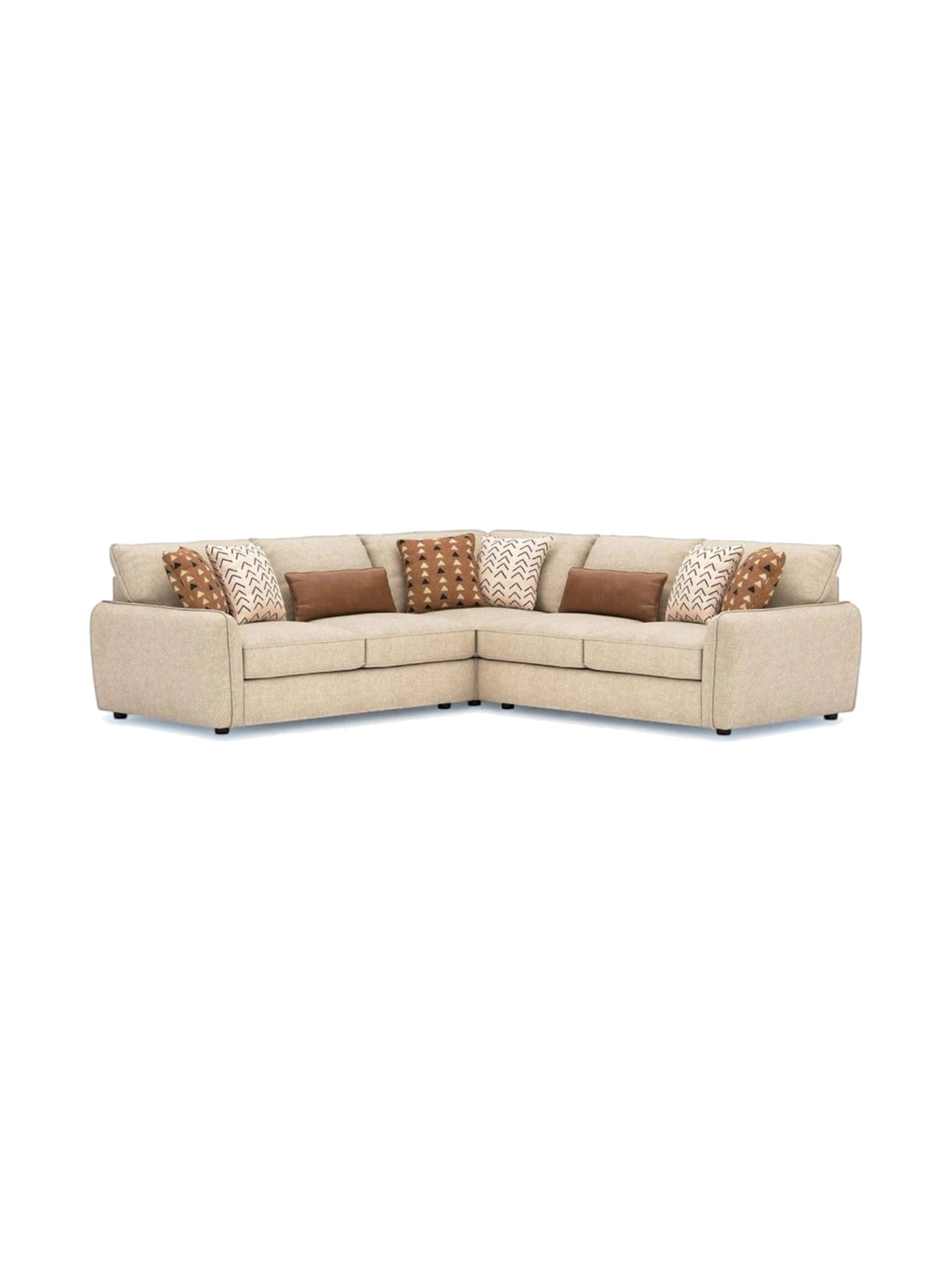 Sofa modulaire d'angle beige TOCO Meubles avec coussins décoratifs texturés et en cuir marron