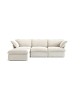 Sofa modulaire Luna beige de TOCO Meubles avec trois sections et un ottoman confortable au design contemporain