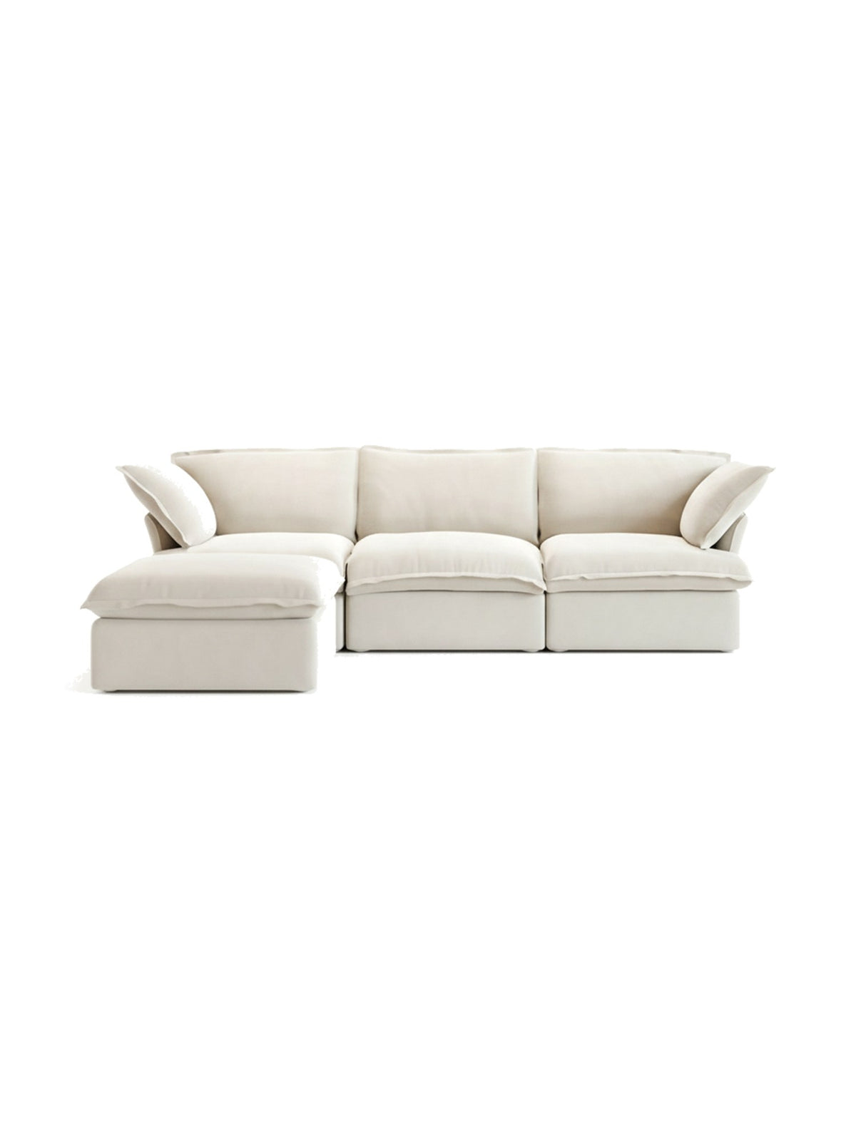 Sofa modulaire Luna beige de TOCO Meubles avec trois sections et un ottoman confortable au design contemporain