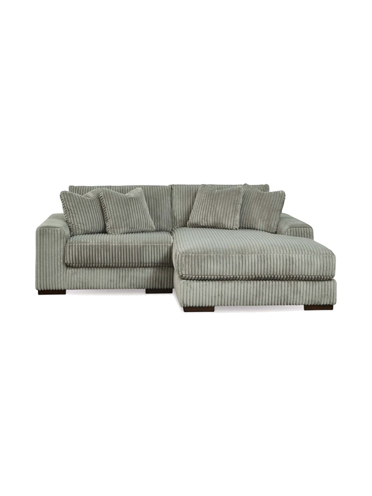 Sofa modulaire Manoa de TOCO Meubles en tissu velours côtelé gris avec méridienne et coussins assortis