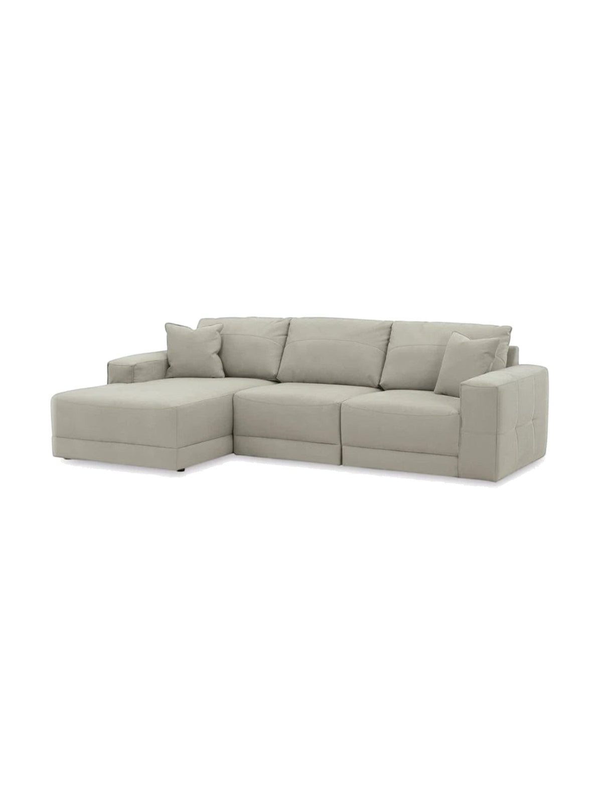 Sofa modulaire Soris de TOCO Meubles en tissu beige avec méridienne et coussins décoratifs