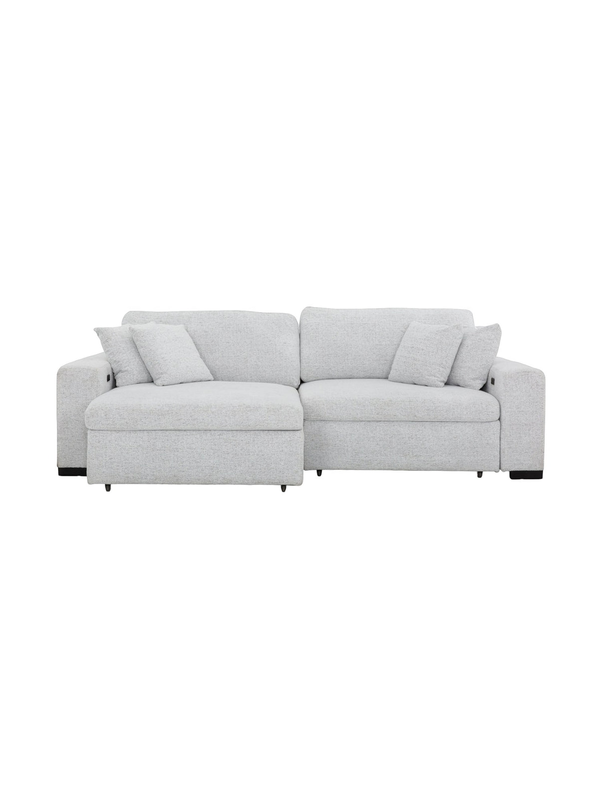 Sofa-chaise extensible TOCO Meubles Sacha en tissu gris perle avec coussins rembourrés et design contemporain