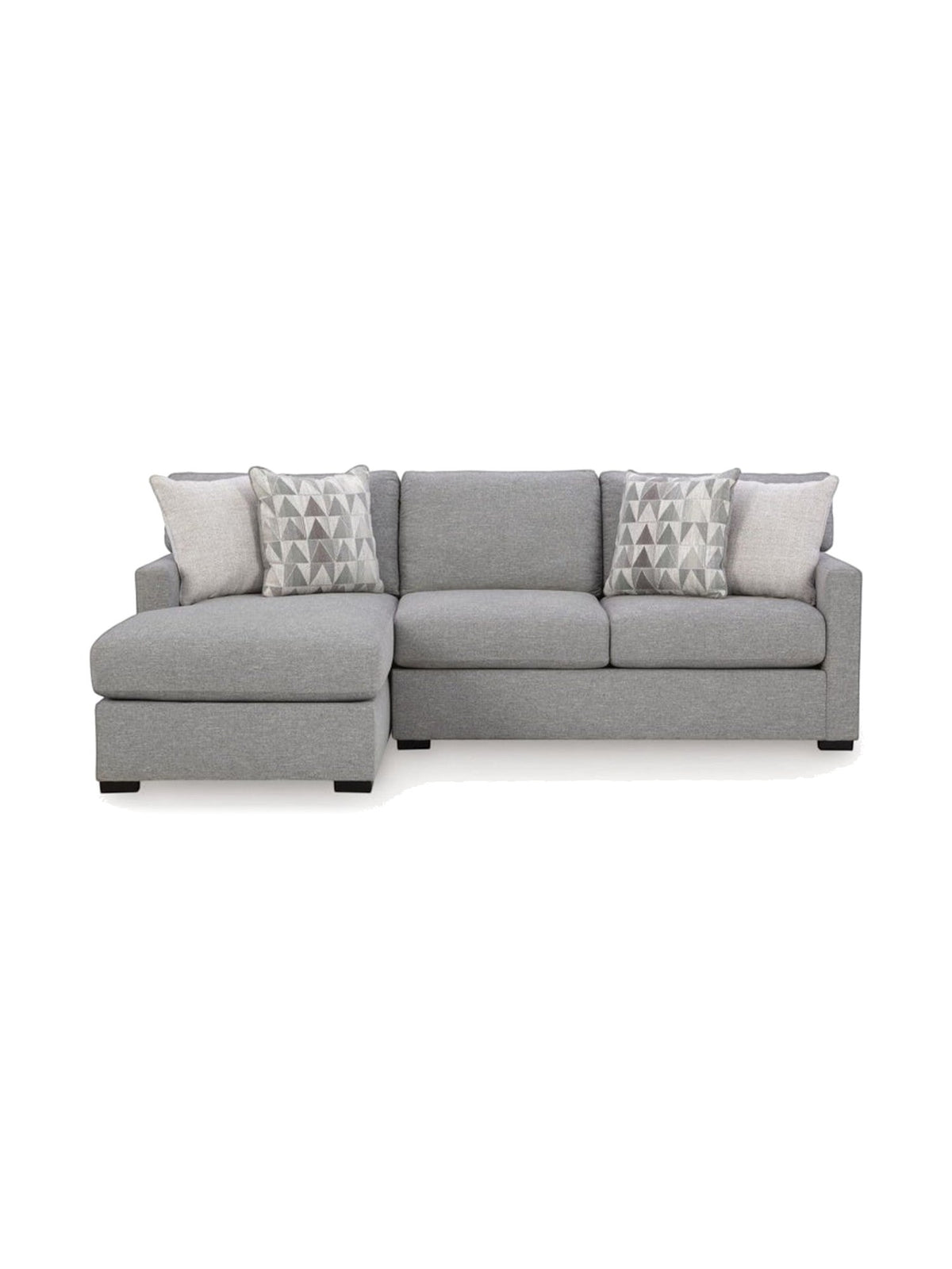 Sofa sectionnel Alba gris par TOCO Meubles avec méridienne et coussins décoratifs à motifs géométriques