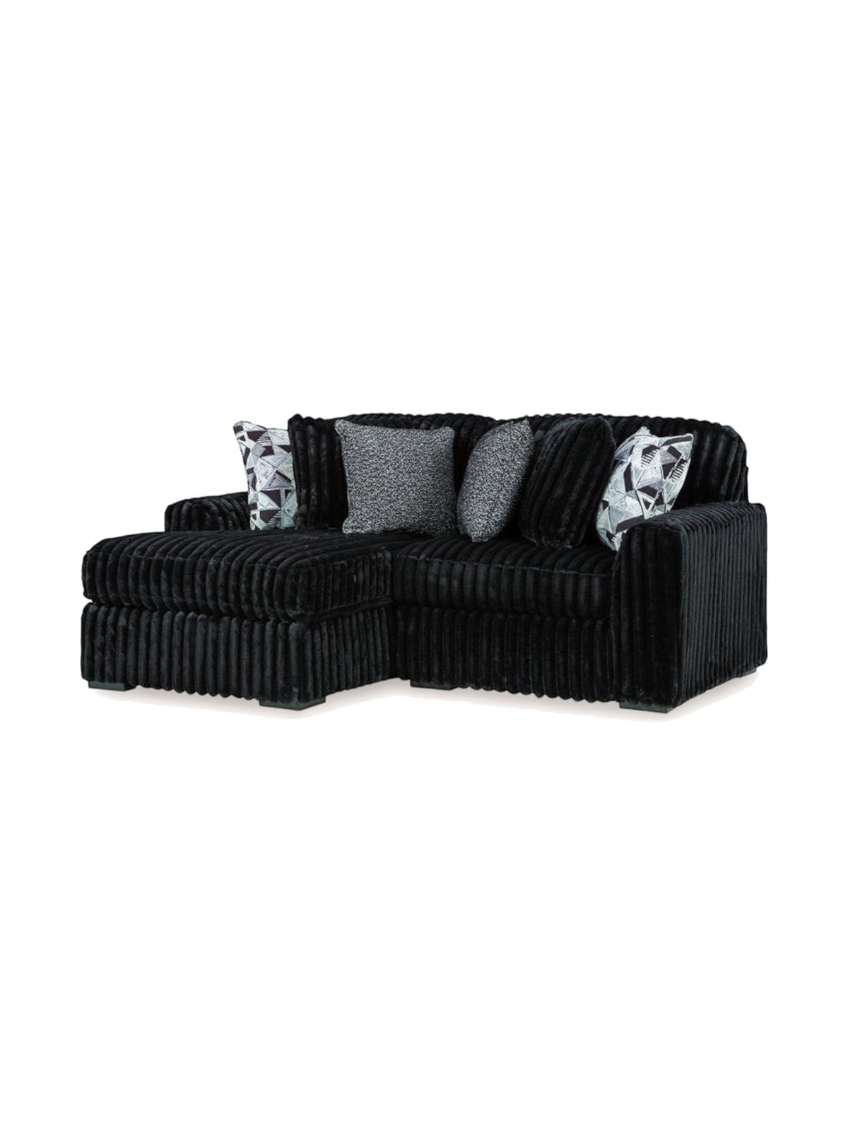 Sofa sectionnel modulaire Corda de TOCO Meubles en velours côtelé noir avec coussins décoratifs texturés