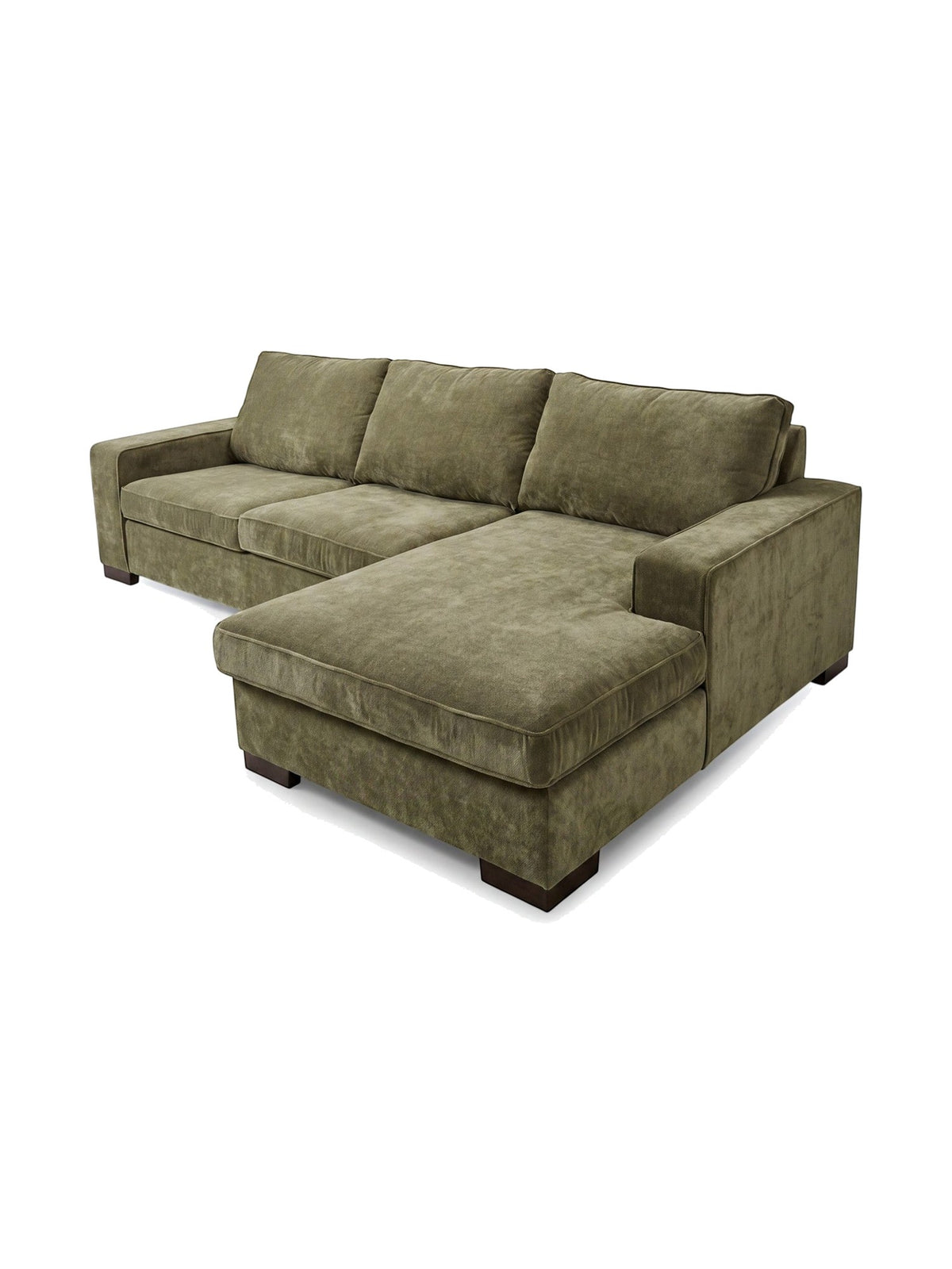 Sofa sectionnel Forest TOCO Meubles en tissu vert olive avec méridienne, design moderne et confortable