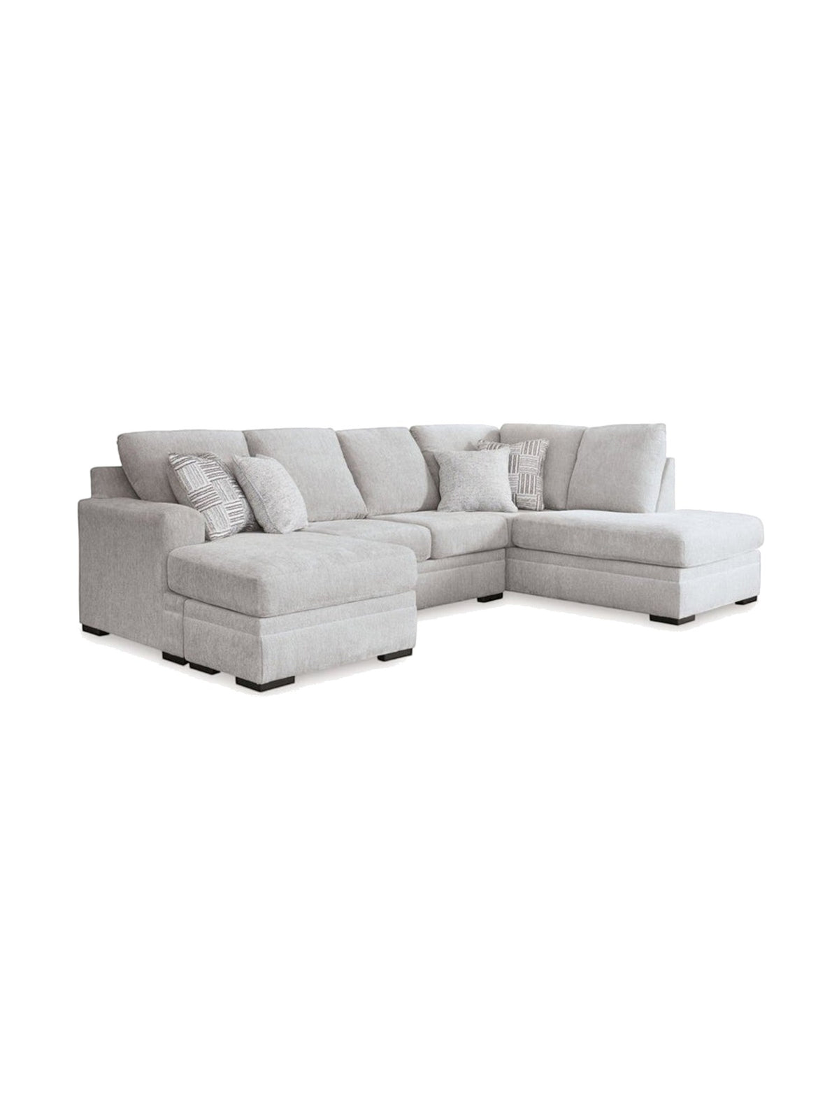 Sofa sectionnel Gaby de TOCO Meubles en tissu gris clair avec méridiennes et coussins décoratifs assortis