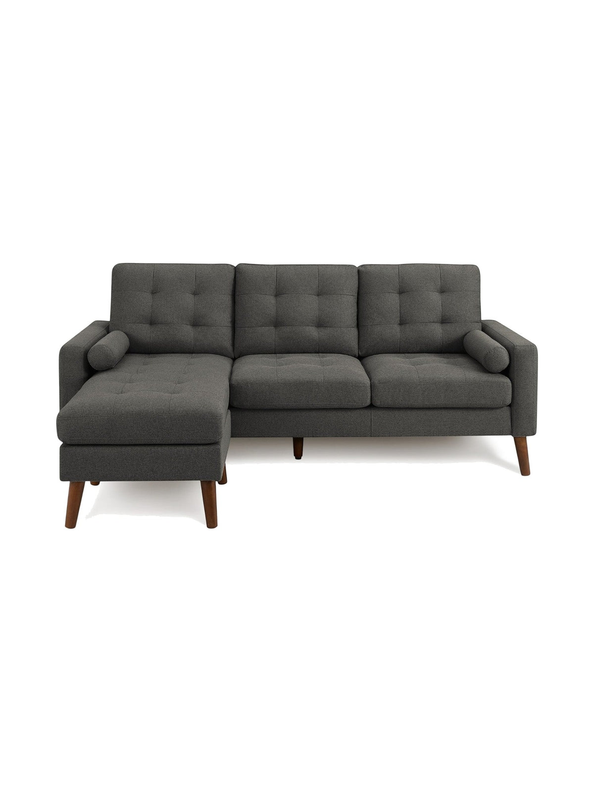 TOCO Meubles Sofa sectionnel Khamo gris foncé capitonné avec repose-pieds et coussins cylindriques