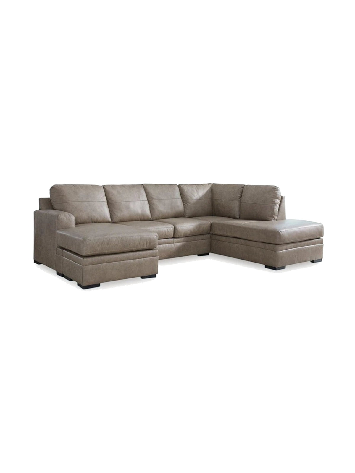 Sofa sectionnel en cuir taupe TOCO Meubles avec deux méridiennes et assises confortables pour salon moderne