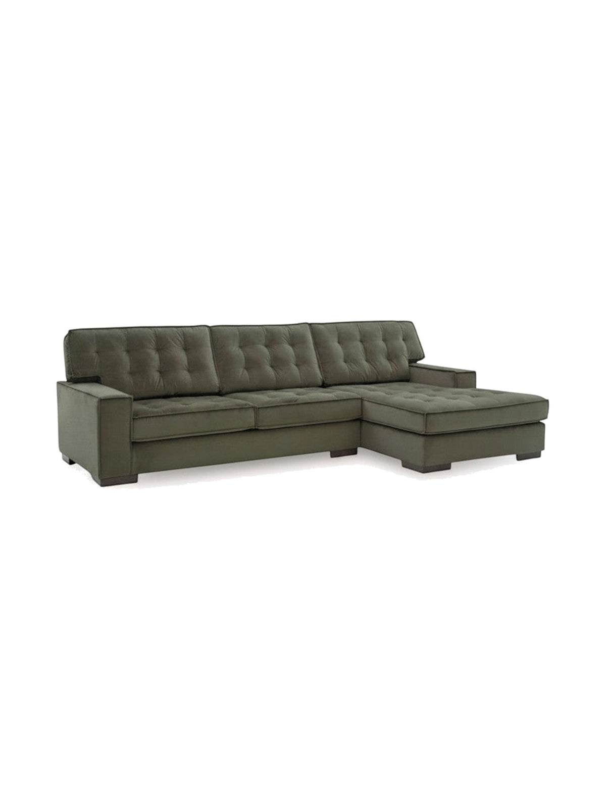 Sofa sectionnel Nino TOCO Meubles en velours vert olive avec dossier capitonné et méridienne droite