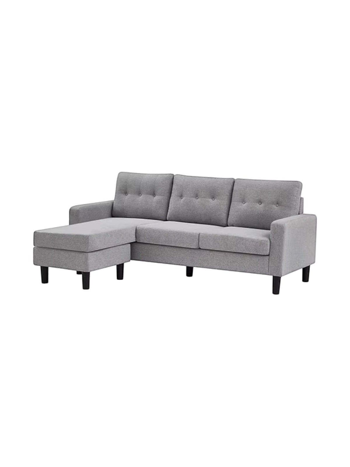 Sofa sectionnel réversible Malo gris par TOCO Meubles avec coussins capitonnés et pieds noirs
