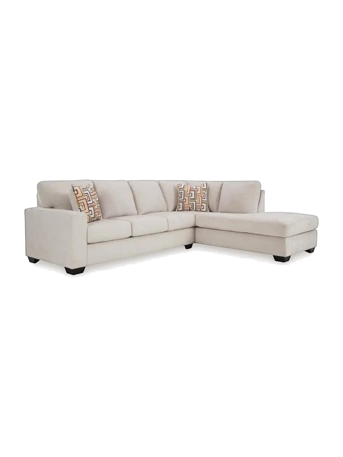 TOCO Meubles Canapé sectionnel Toscana beige en tissu avec coussins décoratifs géométriques.