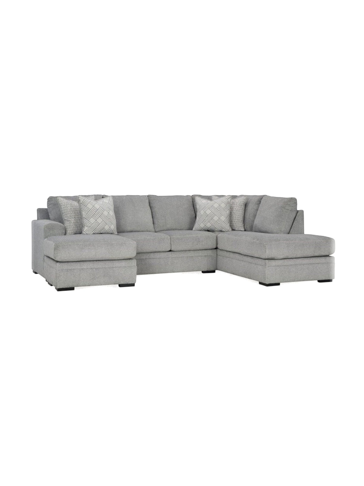 Sofa sectionnel en U gris TOCO Meubles avec coussins décoratifs à motifs géométriques et pieds noirs