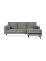 Sofa sectionnel Zela gris anthracite avec méridienne et coussins cylindriques, proposé par TOCO Meubles